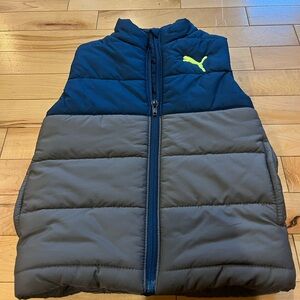 Puma Kids Puffer Vest Size XX Small 3/4 sleeveless gray and navy blue